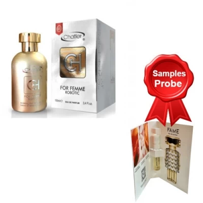 Chatler Robotic Femme 100 Ml + Perfume Sample Paco Rabanne Fame 3 Chatler Robotic Femme 100 Ml + Perfume Sample Paco Rabanne Fame