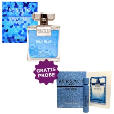 Luxure Vestito True Blue Homme 100 Ml + Perfume Sample Spray Versace Man Eau Fraîche 3 Luxure Vestito True Blue Homme 100 Ml + Perfume Sample Spray Versace Man Eau Fraîche